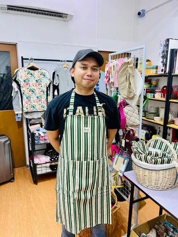 HARRODS, for adult, apron, canvas stripes green