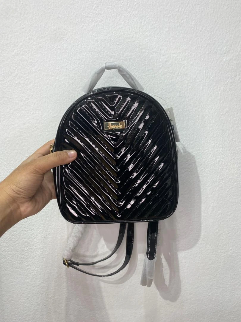 HARRODS, for ladies small backpack, glossy black