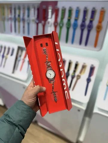 SWATCH, medium watch, chain strap, white