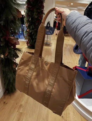 POLO RALPH LAUREN, for ladies, large open top tote bag, nylon, light brown