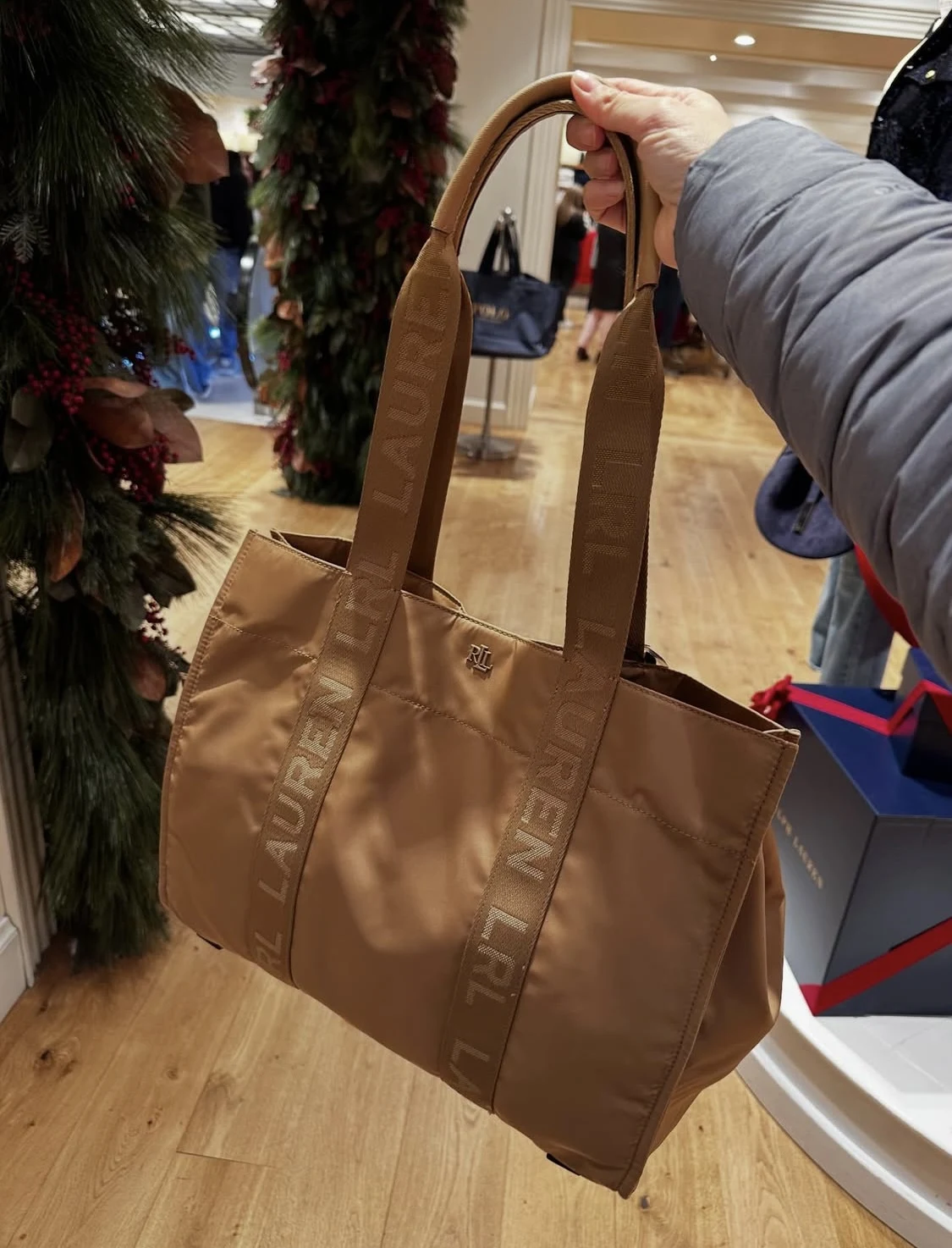POLO RALPH LAUREN, for ladies, large open top tote bag, nylon, light brown