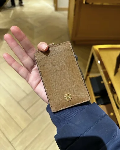 TORY BURCH, emerson, id tag and lanyard, leather brown