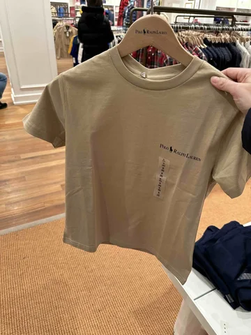 POLO RALPH LAUREN, for kids, round neck t shirt, khaki brown, size: 7-8 years