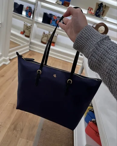 POLO RALPH LAUREN, for ladies, small zip top tote bag, canvas navy