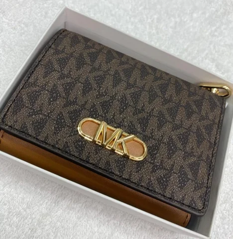 MICHAEL KORS, for ladies, trifold wallet, coated cotton, signature print brown