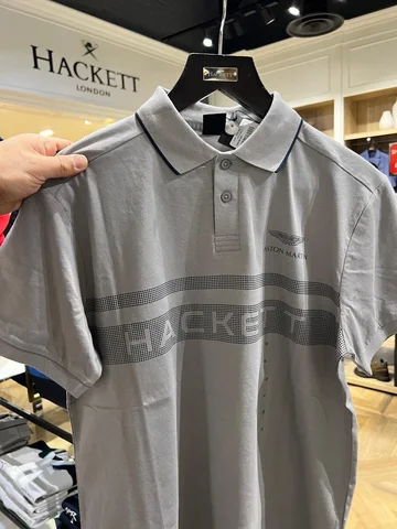 HACKETT X ASTON MARTIN RACING, for men, collared t shirt, classic fit, printed logo grey size: M, L, XL, XXL