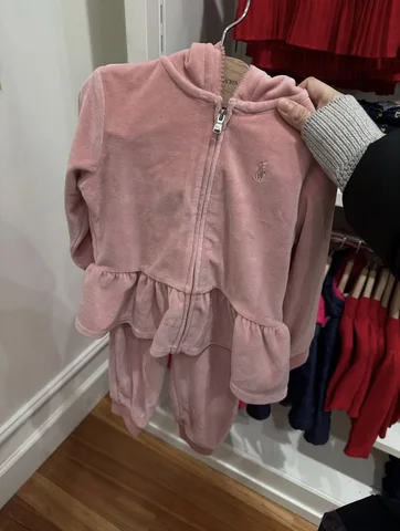 POLO RALPH LAUREN, for girls, set of peplum front zip sweater and bottom, colour pink