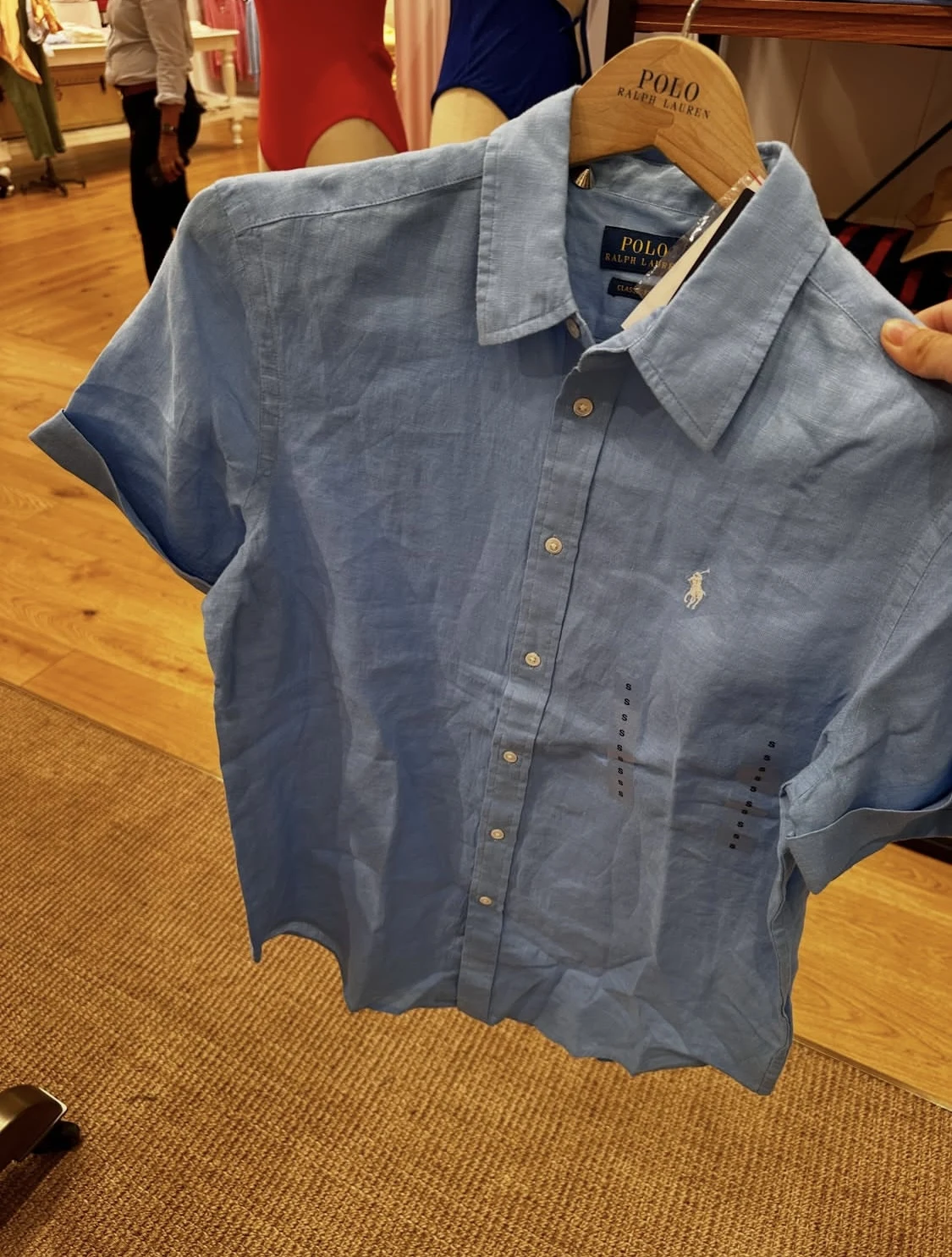POLO RALPH LAUREN, for ladies, short sleeves shirt, classic fit, linen sky blue