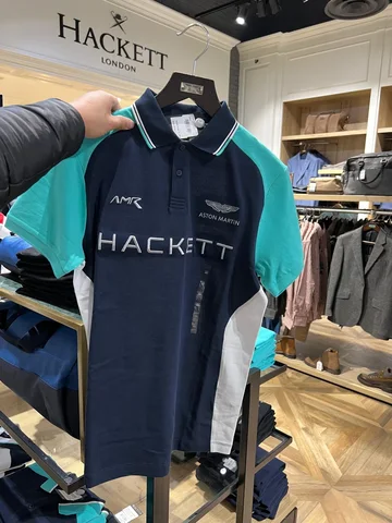 HACKETT X ASTON MARTIN RACING, for men, collared t shirt, classic fit, colorblock navy size: M, L, XXL