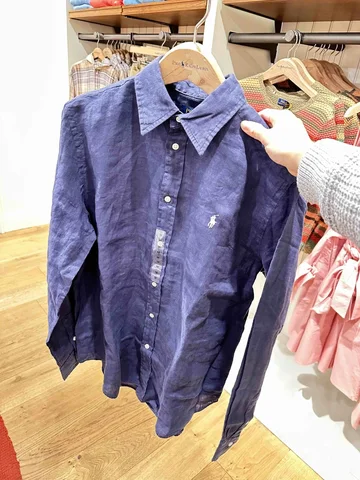 POLO RALPH LAUREN, for men, long sleeves shirt, relaxed fit, linen navy, size: S