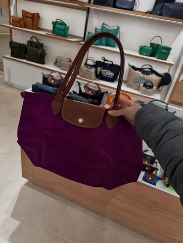 LONGCHAMP, le pliage original, medium long handle bag, no long strap, nylon purple