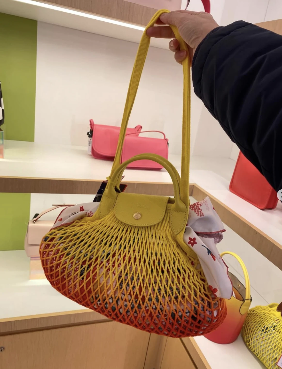 LONGCHAMP, filet, large shoulder bag, ombre orange