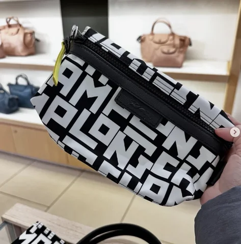 LONGCHAMP, lgp, medium pouch, nylon black white