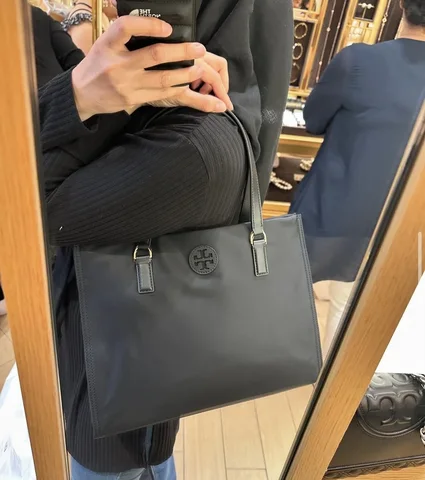 TORY BURCH, ella, small tote bag, no long strap, nylon black