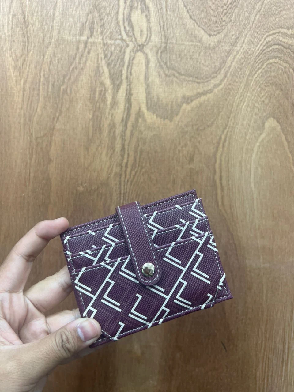 PRIMARK, small bifold card holder, coated cotton, printed maroon