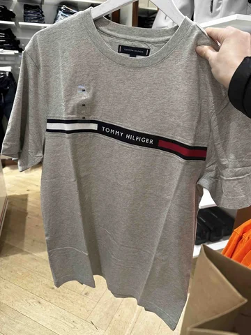 TOMMY HILFIGER, for men, short sleeves t shirt, cotton, printed logo, grey, size: M