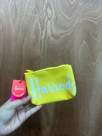 HARRODS, small coin purse, fabric, neon yellow