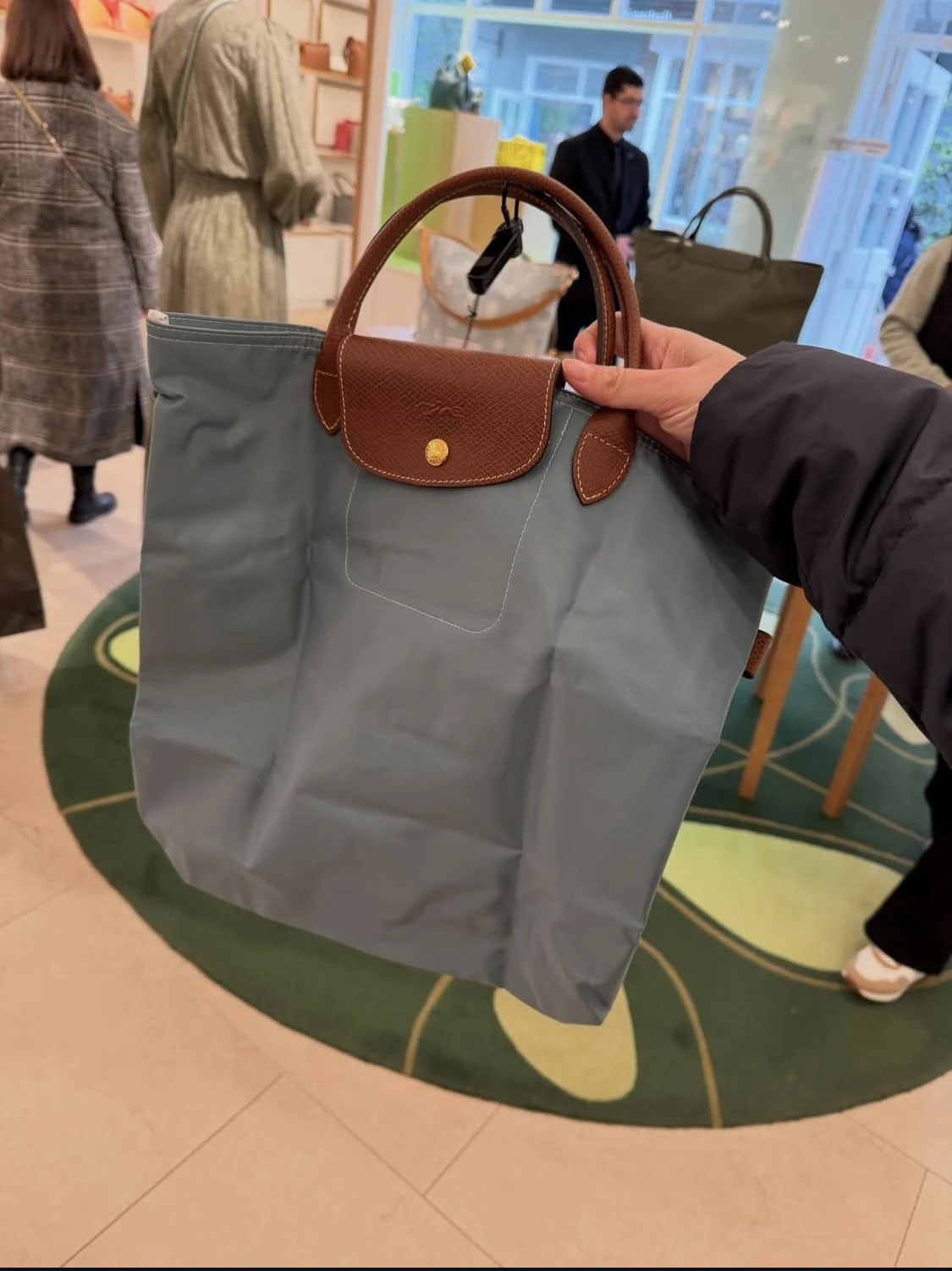 LONGCHAMP, le pliage original, top handle open top tote bag, nylon, eucalyptus blue