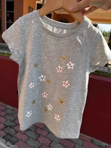 GAP, for kids girl, short sleeves t shirt, stars, grey, size 4-5 year