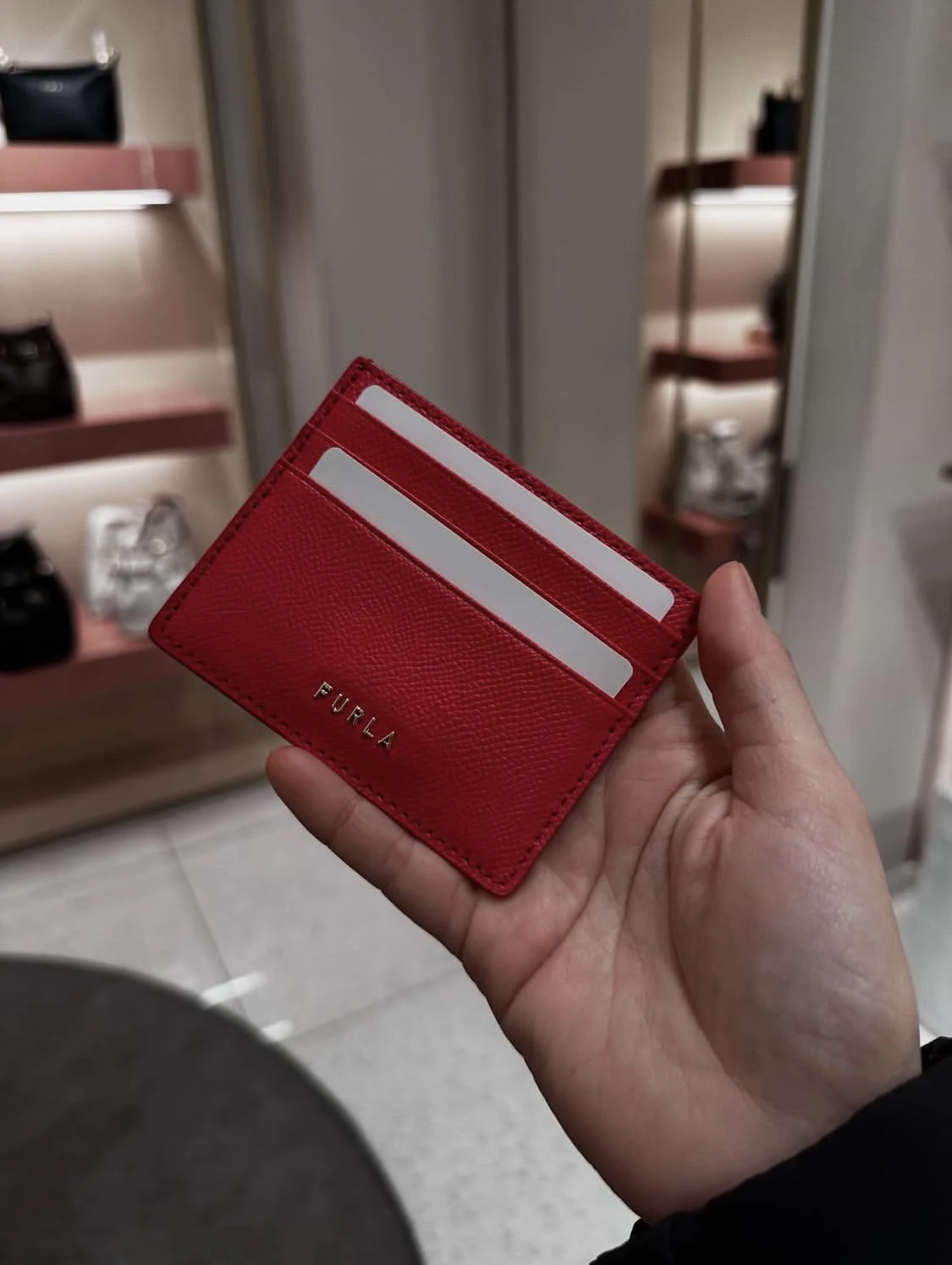 FURLA, classic, small card holder, leather, flame red