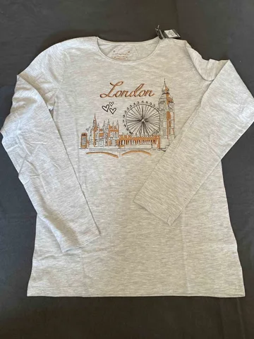 PRIMARK, for kids girl, long sleeves t shirt, printed london grey