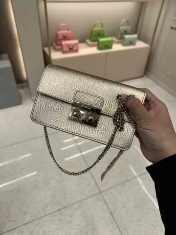 FURLA, bella, pouchette on chain, leather, metallic gold