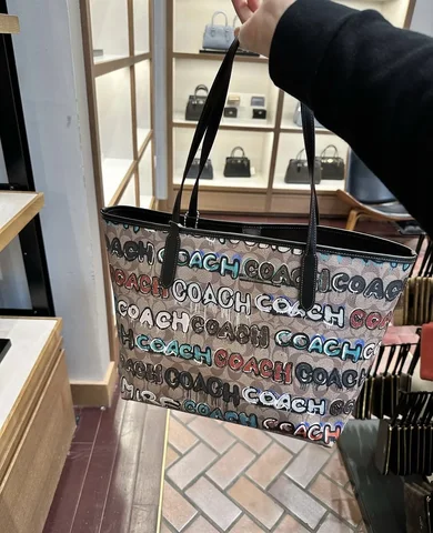 COACH x MINT + SERF, large open top tote bag no long strap, grafitti black