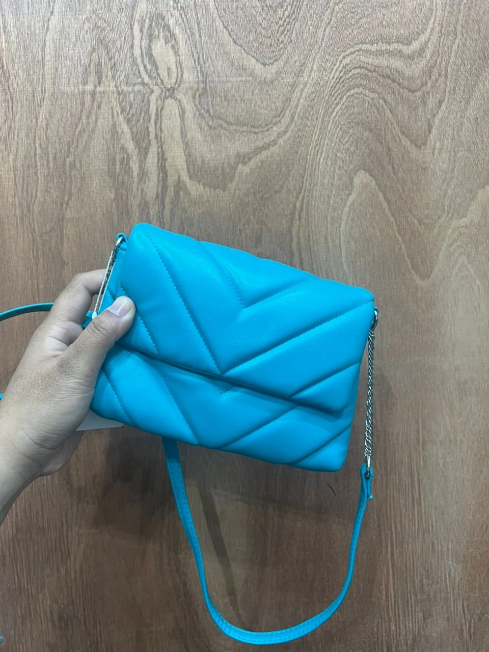 PRIMARK, for ladies, small flap crossbody bag, quilted chevron pvc, turquoise