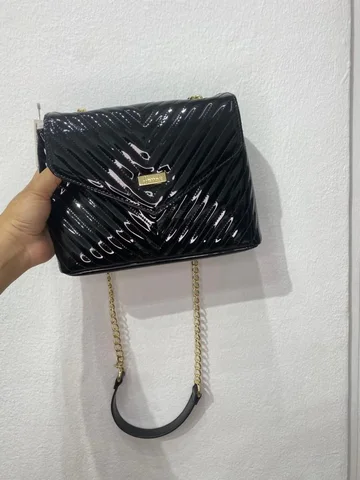 HARRODS, flap crossbody bag, chevron, glossy black