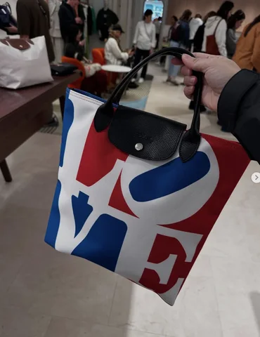 LONGCHAMP X ROBERT INDIANA, large top handle bag, no long strap, love white