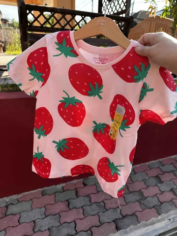 PRIMARK, for kids girls, round neck t shirt, strawberry pink, size 5-6 years