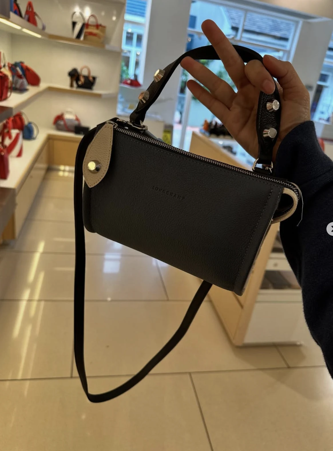 LONGCHAMP, XS crossbody bag, leather, color block navy