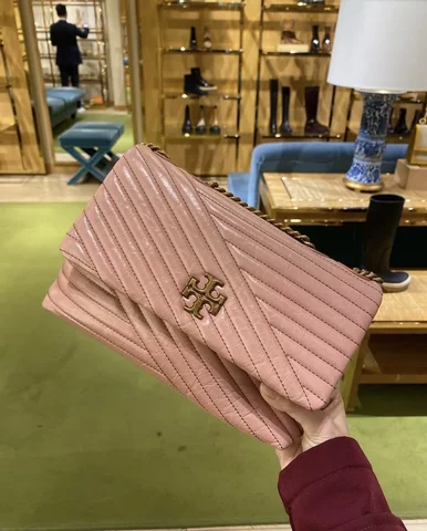 TORY BURCH, Kira chevron glazed, small convertible shoulder bag, pink