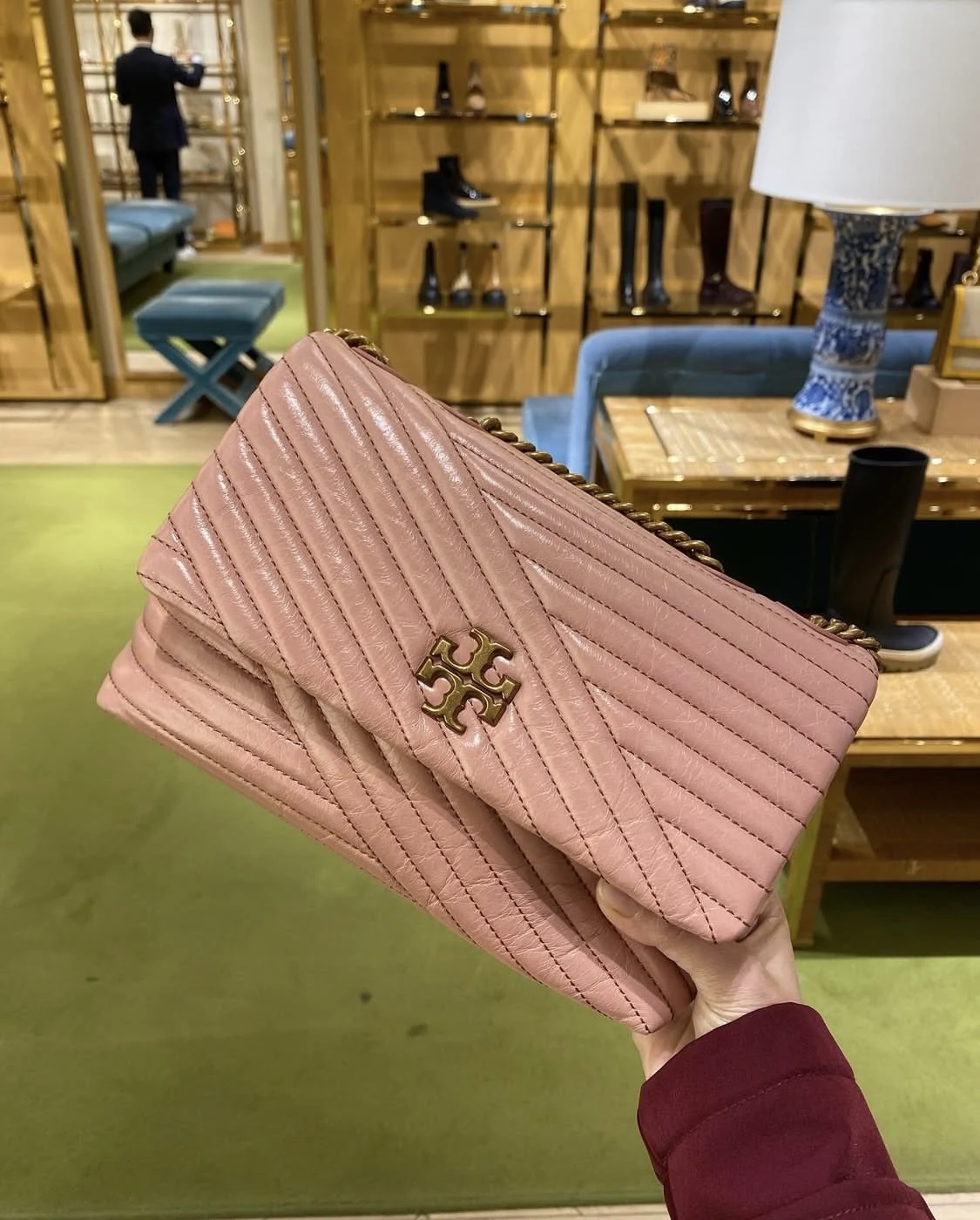 TORY BURCH, Kira chevron glazed, small convertible shoulder bag, pink