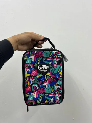 SMIGGLE, for kids, lunch bag with handle, printed unicorn, black