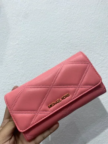MICHAEL KORS, for ladies, long trifold wallet, quilted grapefruit peach
