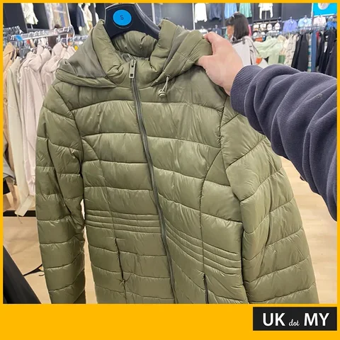 PRIMARK, for ladies, long line puffer jacket, olive green, size S