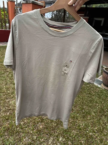 TOMMY HILFIGER, for men, short sleeves round neck t shirt, cotton, stone, grey, size: M