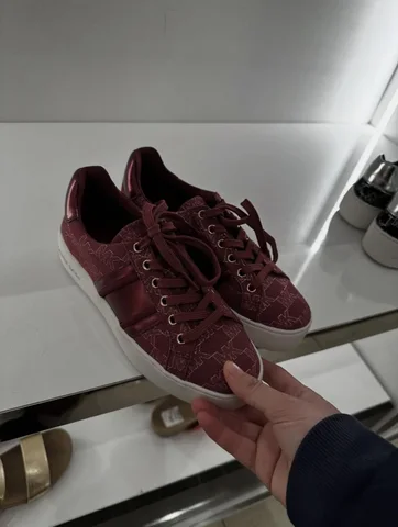 MICHAEL KORS, for ladies, sneakers, signature print, fabric, maroon, size: US6