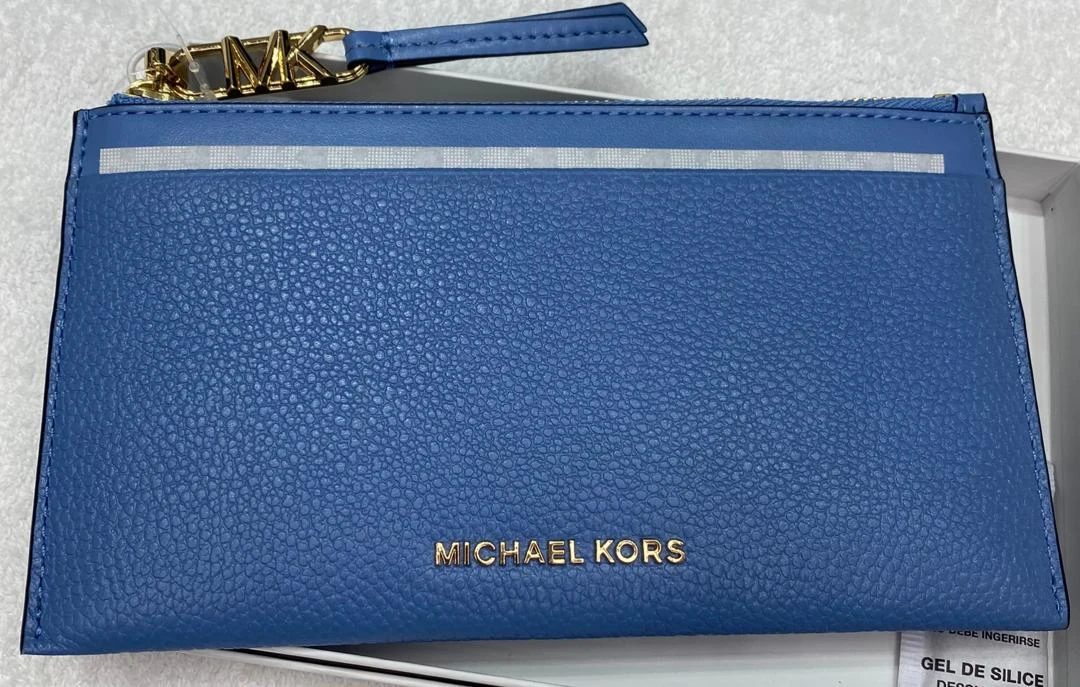 MICHAEL KORS, for ladies, empire, large zip card holder, leather french blue