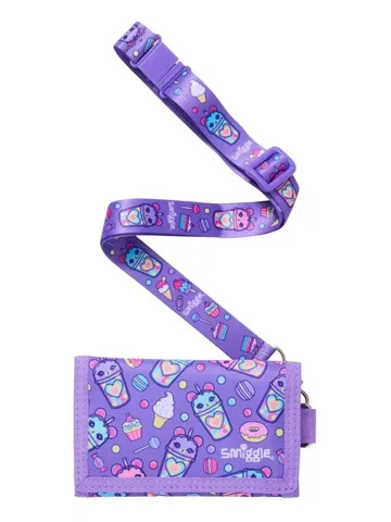 SMIGGLE, for kids, trifold wallet with lanyard, wonder world, lilac