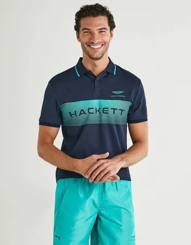 HACKETT X ASTON MARTIN RACING, for men, collared t shirt, classic fit, printed logo navy size: XS-XXL