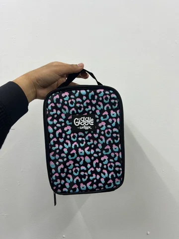 SMIGGLE, for kids, lunch bag with handle, printed leopard, black