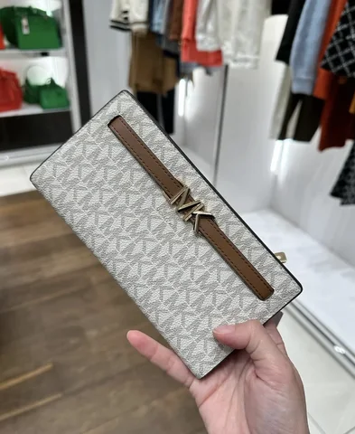 MICHAEL KORS, reed, large snap long wallet, signature print, vanilla