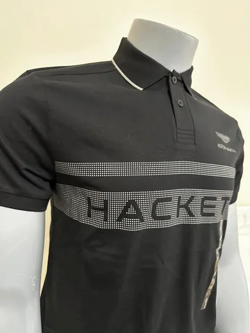 HACKETT X ASTON MARTIN RACING, for men, collared t shirt, classic fit, printed logo black size: M, L, XXL