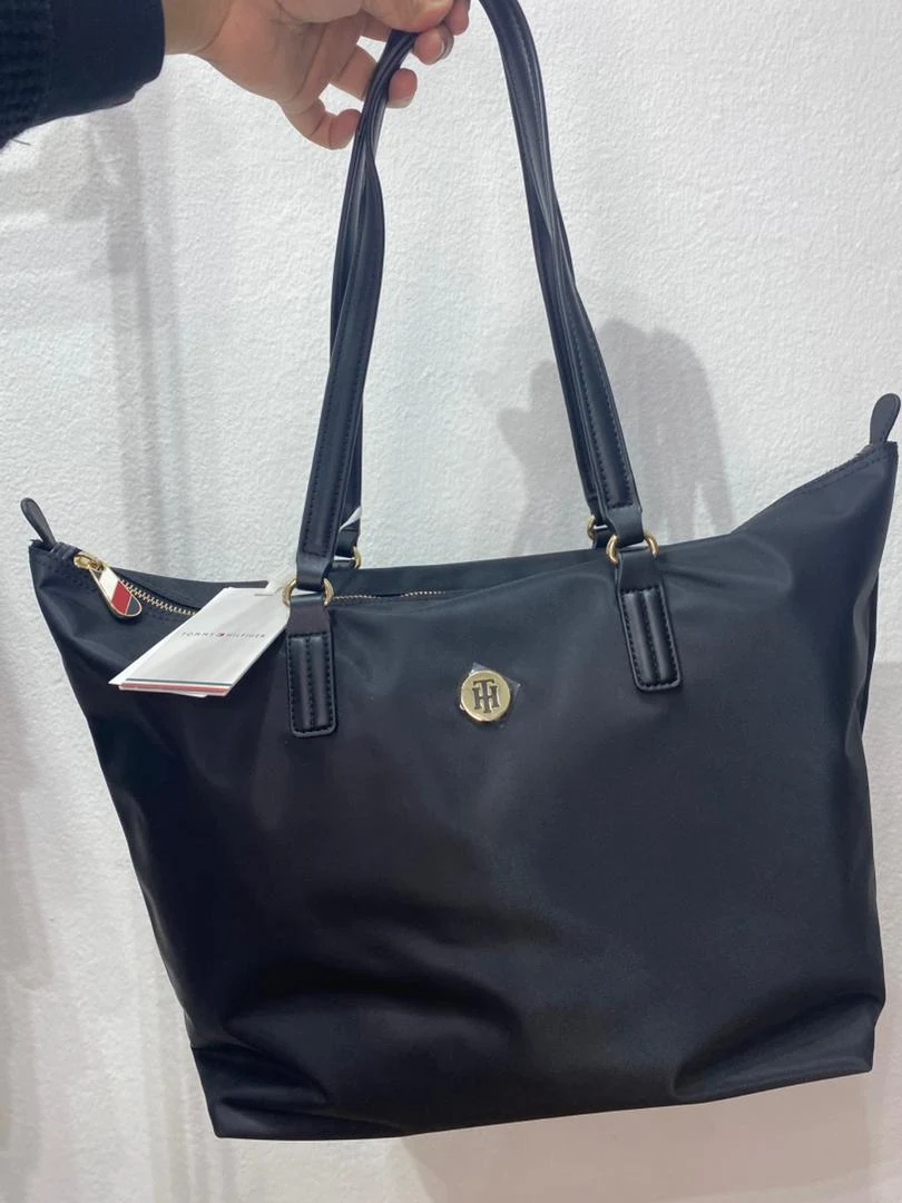 TOMMY HILFIGER, for ladies, medium zip top tote bag, nylon black