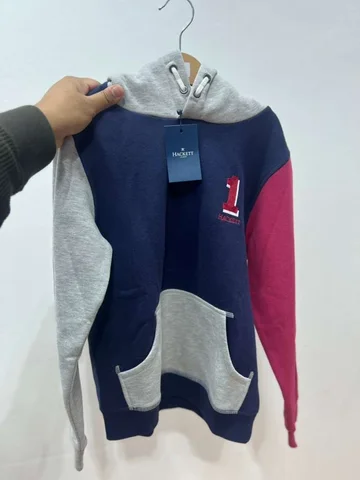HACKETT, for kids, long sleeves hoodie, cotton, color block navy size: 9-10 year