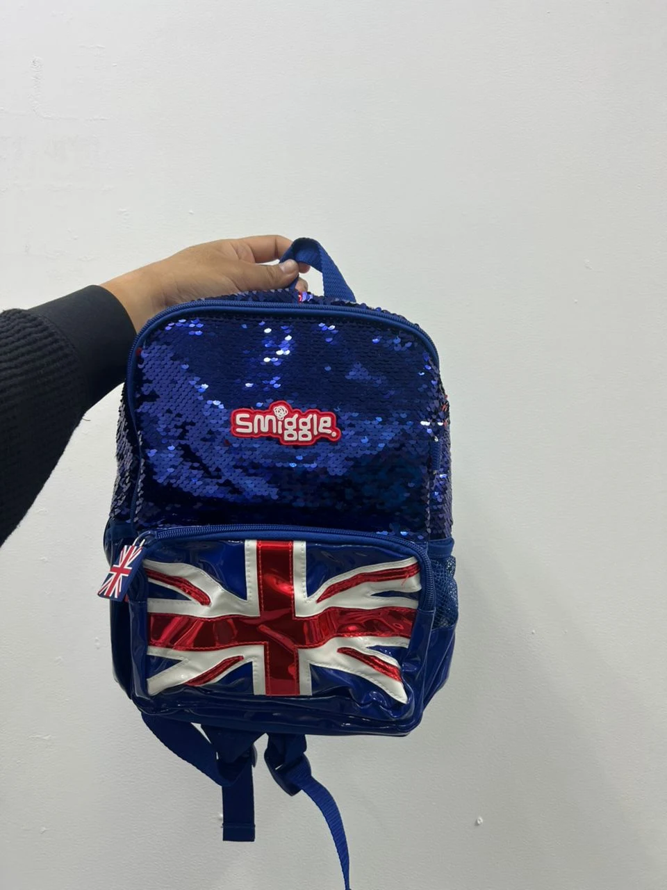 SMIGGLE, small backpack, Union Jack sequins, blue